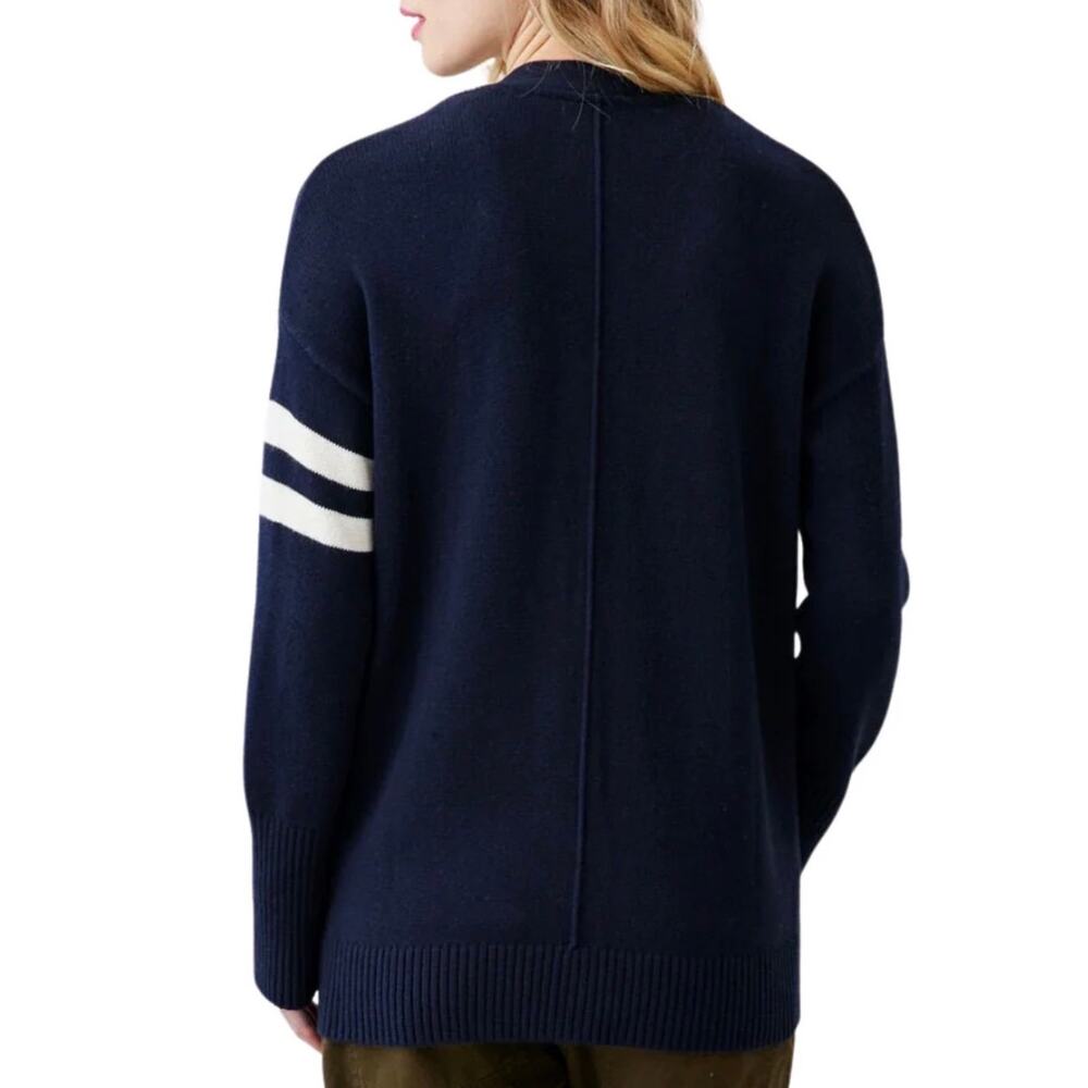 Not Monday Sacha Boyfriend Varsity Cardigan Sweater, Navy, Women's XL - Picture 2 of 6